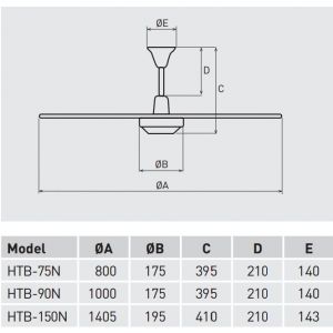 Plafondventilator soler en Palau 150 cm HTB150N met regelaar
